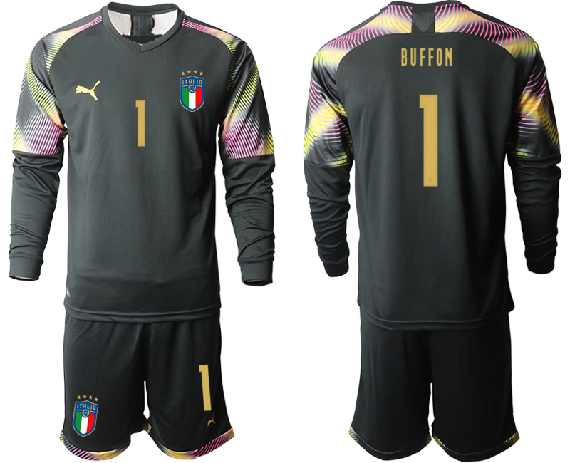 Men 2021 European Cup Italy black goalkeeper Long sleeve #1 soccer jerseys